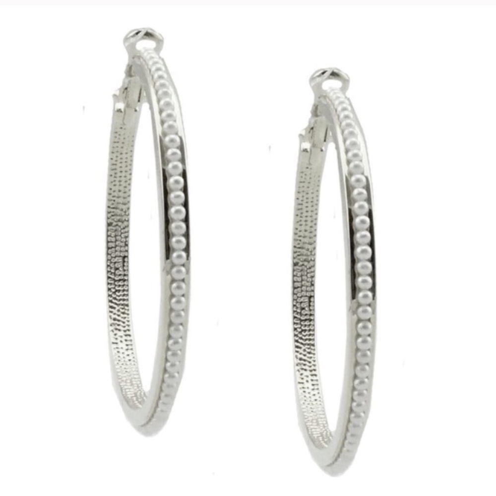 White Gold Pearl Hoops